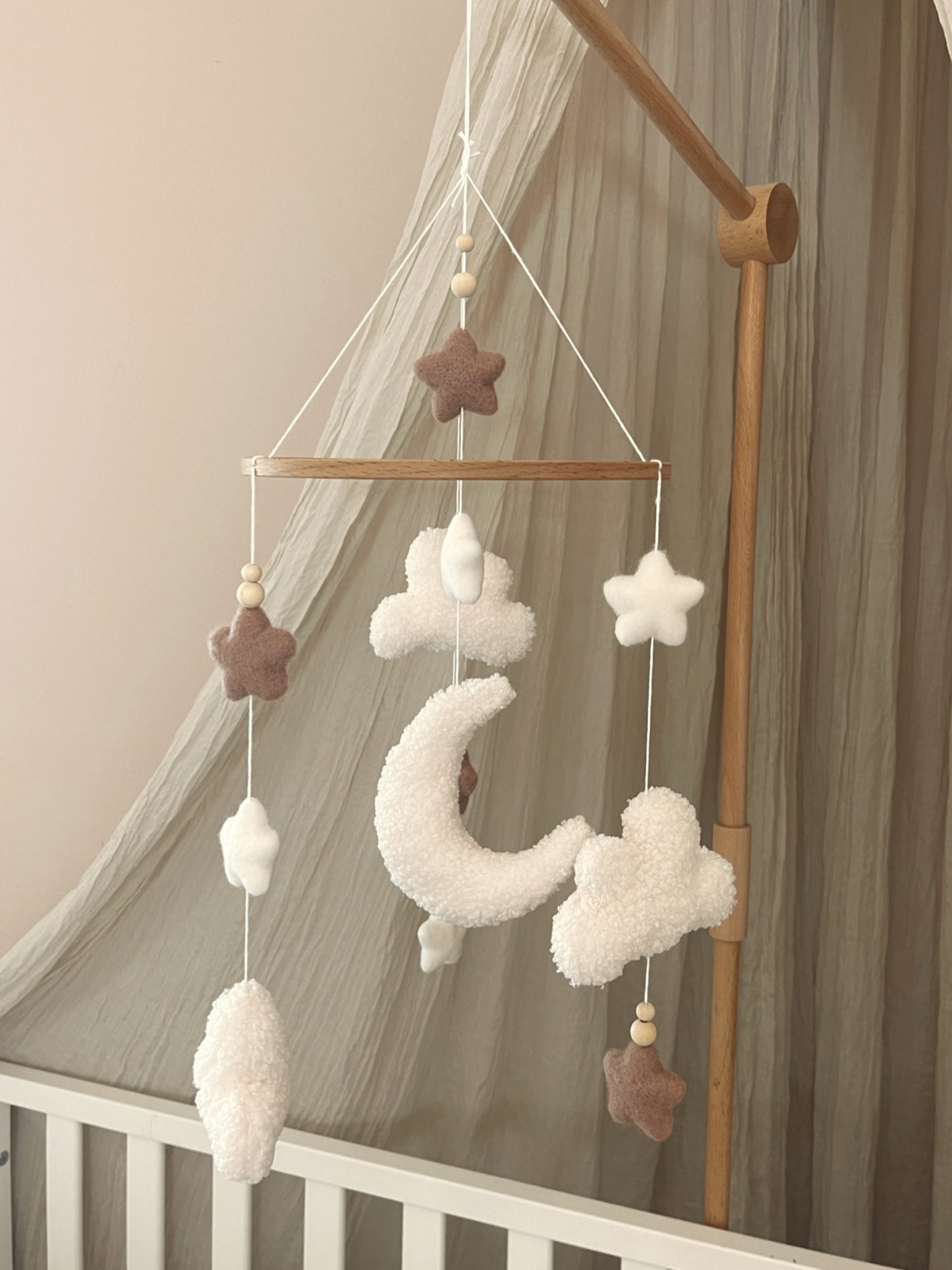 Handmade fluffy clouds baby mobile