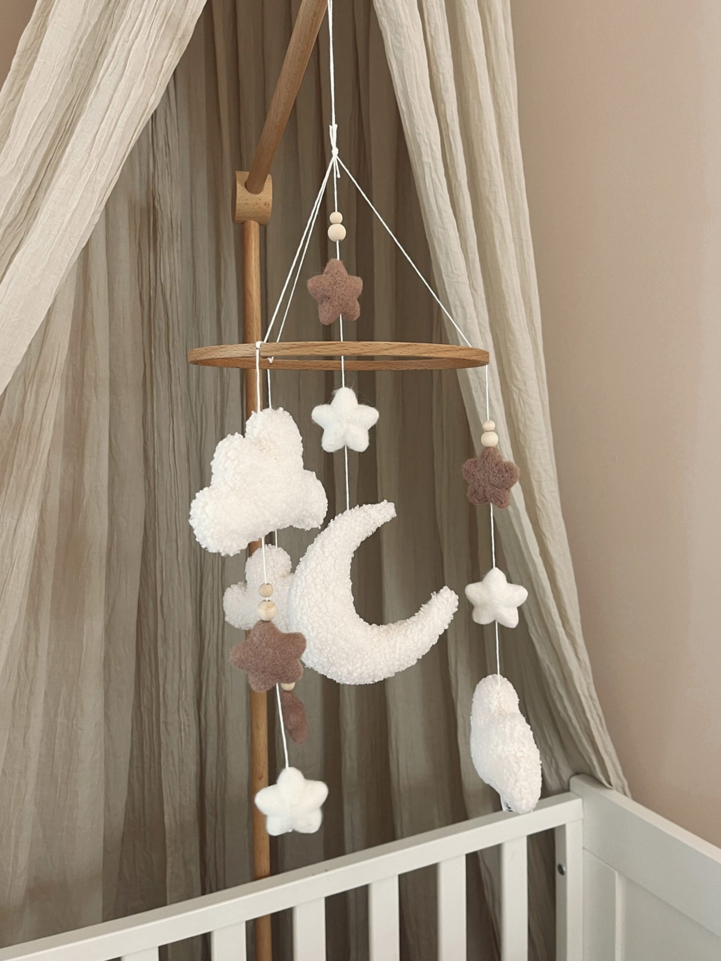 Handmade fluffy clouds baby mobile