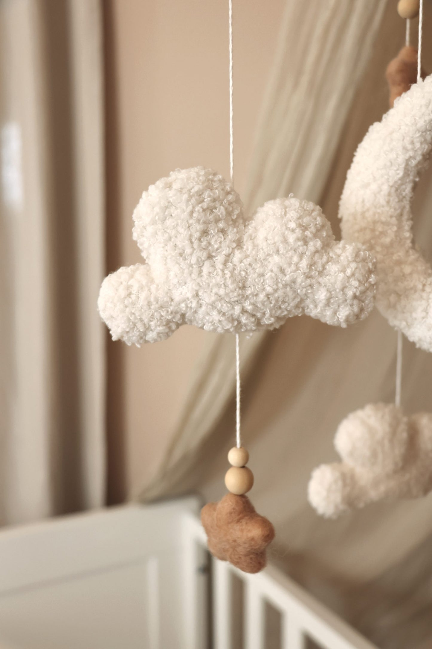 Handmade fluffy clouds baby mobile