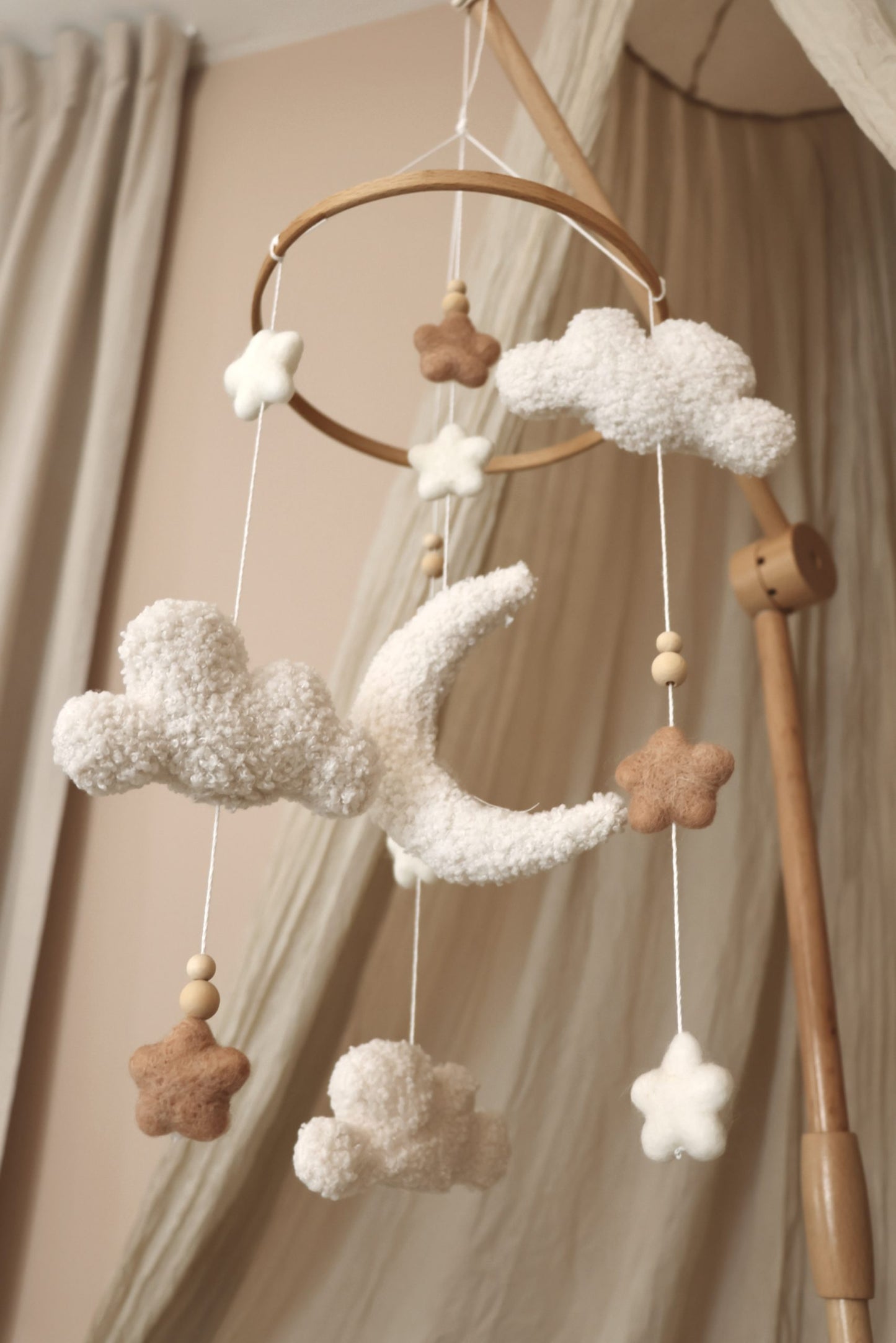 Handmade fluffy clouds baby mobile