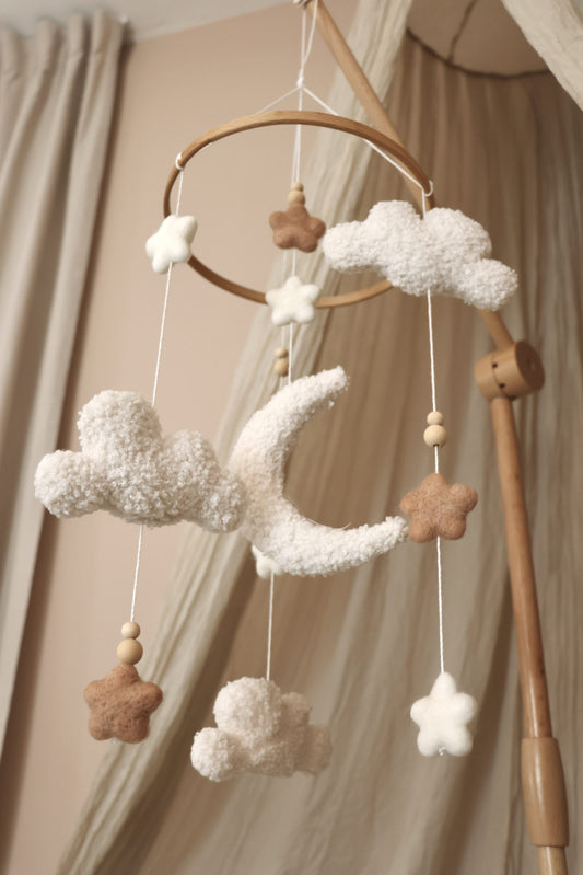 Handmade fluffy clouds baby mobile