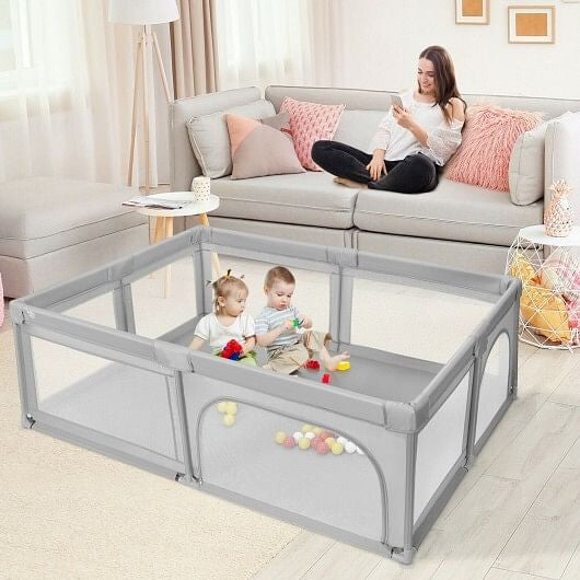 Extra-Large Safety Baby Fence with 50 Ocean Balls-Gray-0