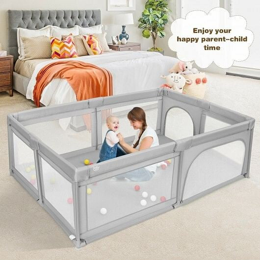 Extra-Large Safety Baby Fence with 50 Ocean Balls-Gray-1