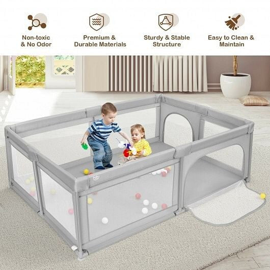 Extra-Large Safety Baby Fence with 50 Ocean Balls-Gray-3
