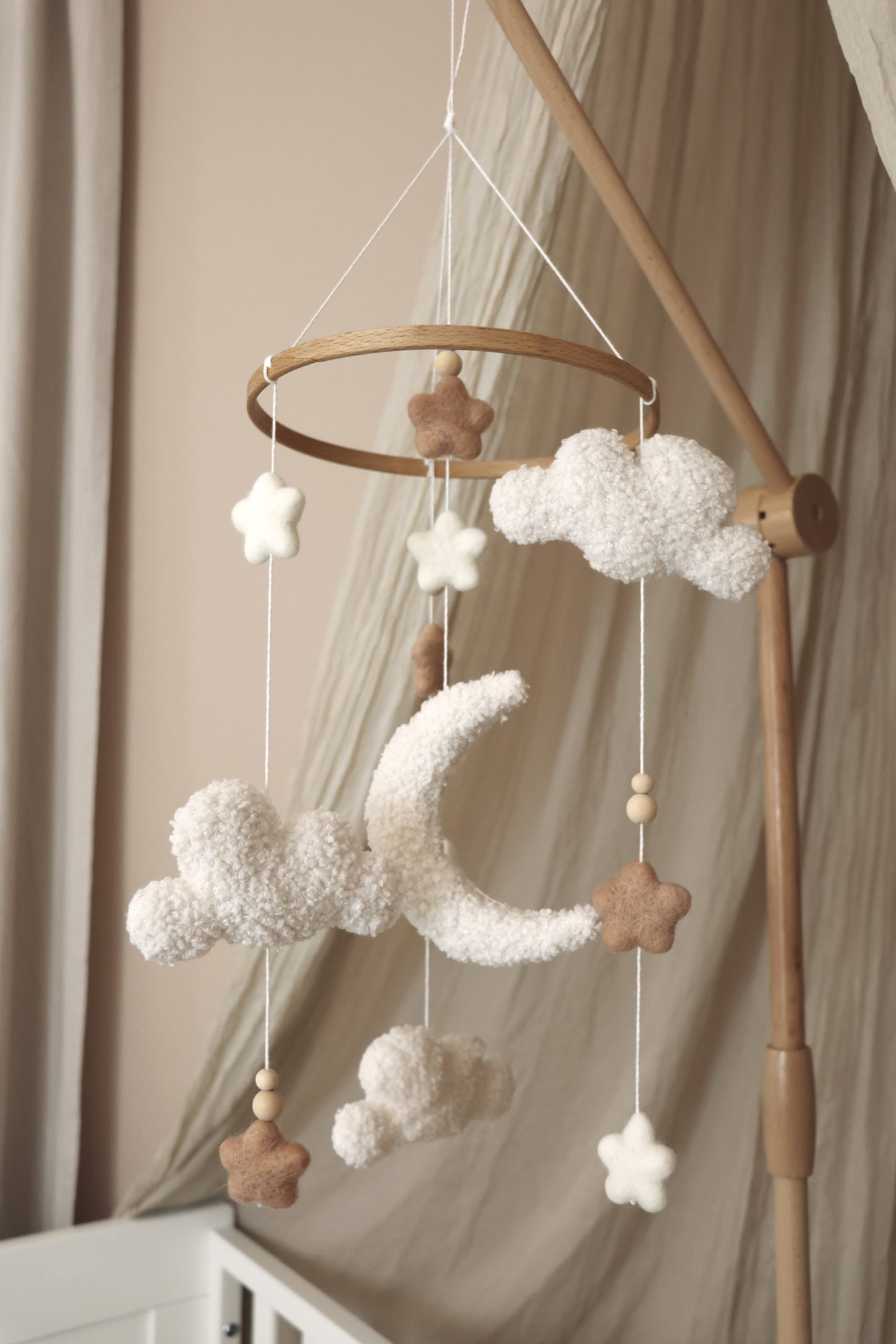 Handmade fluffy clouds baby mobile