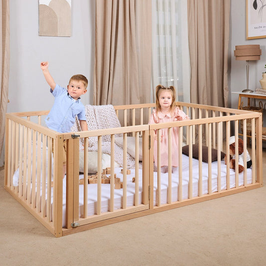 Full Montessori Floor Bed Frame for Toddlers with Fence-0
