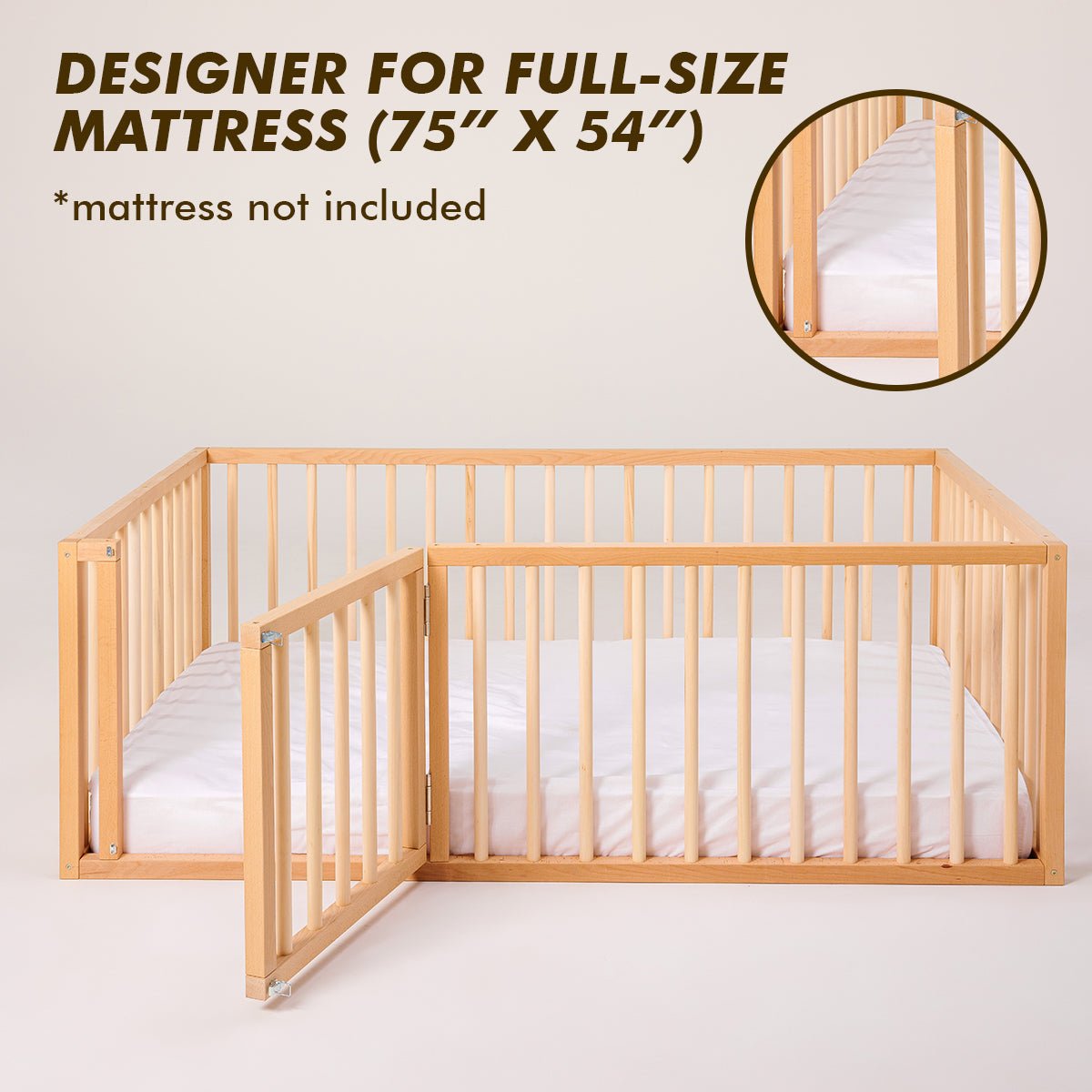 Full Montessori Floor Bed Frame for Toddlers with Fence-4