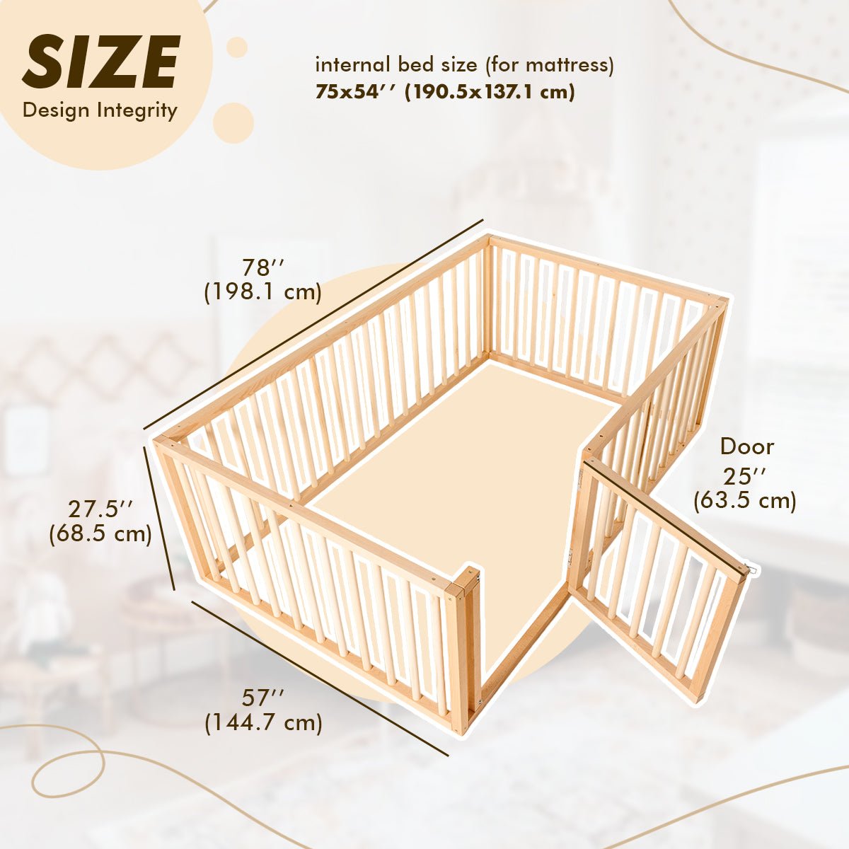 Full Montessori Floor Bed Frame for Toddlers with Fence-3